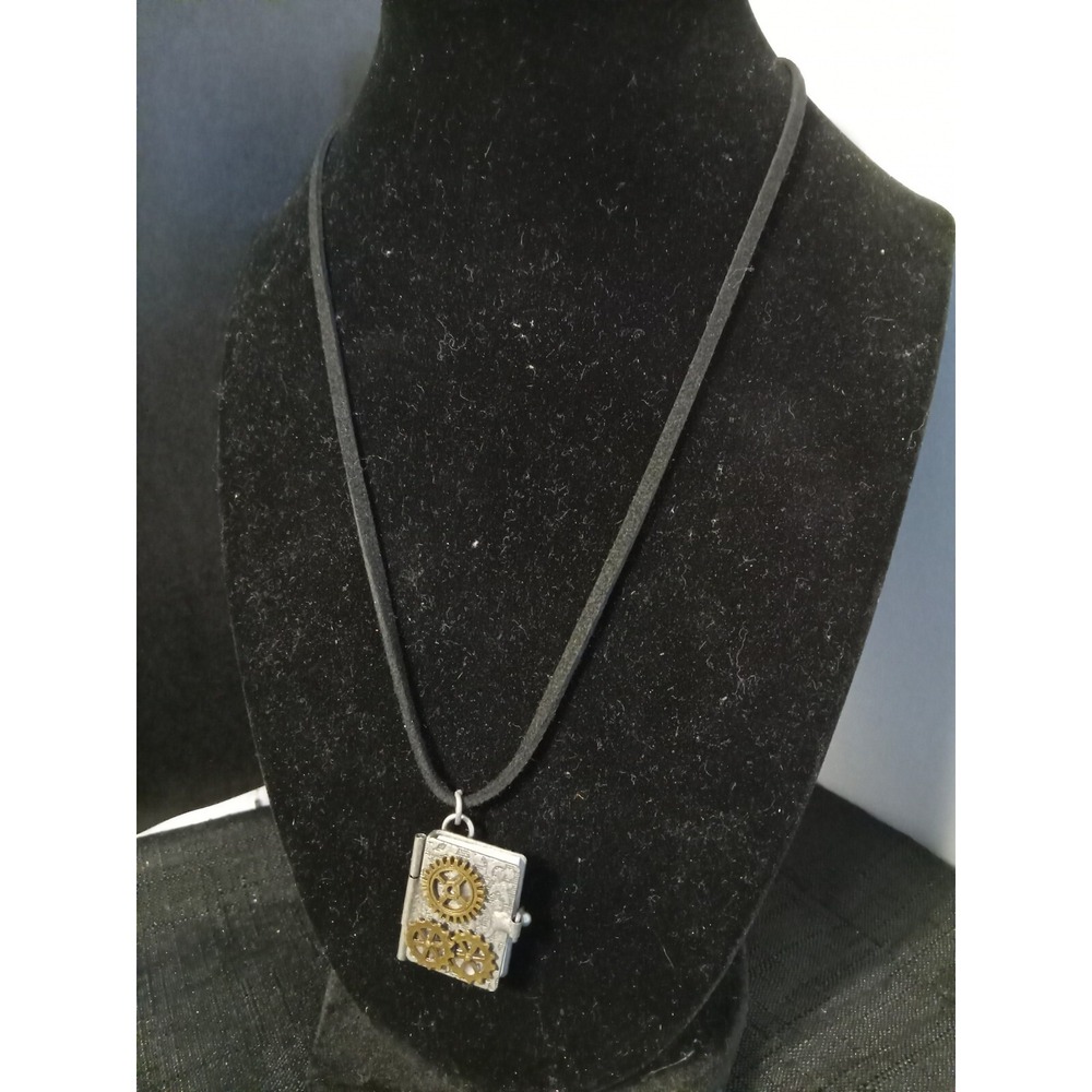 Steampunk Story Book necklace with 18" Black Suede can write in book Handmade